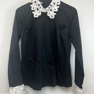 Naracamicie Black Top with White Lace Accents